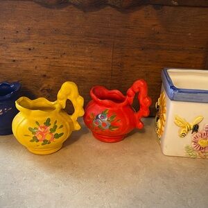 Vintage Hand painted Mini Tea Pots Flower Holder Trinket Box Vases Collectibles
